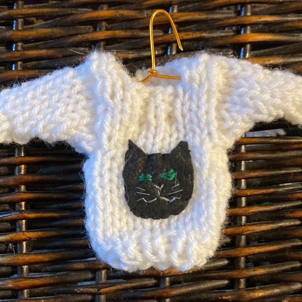 Black Cat Ornament, Kitty Cat Mini Sweater Ornament, Black Cat Lover, Xmas Cat Gift, Handmade Christmas Ornament, Christmas Cat