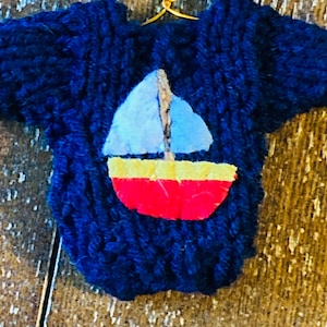 Sailboat Ornament, Handmade Mini Christmas Sweater Ornament for the Boat Lover