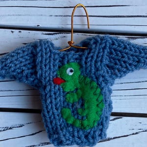 Chameleon Ornament, Hand-Knit Christmas Ornament w lizard, iguana, reptile