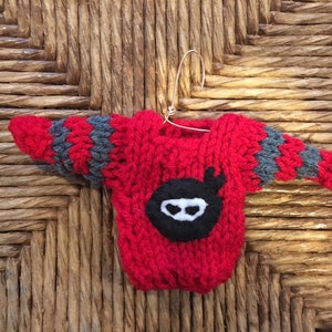 Ninja Ornament, Custom Mini Sweater Ornament w Ninja Applique, Ninja Gift, Gifts for Men, Martial arts, karate teacher, xmas gift