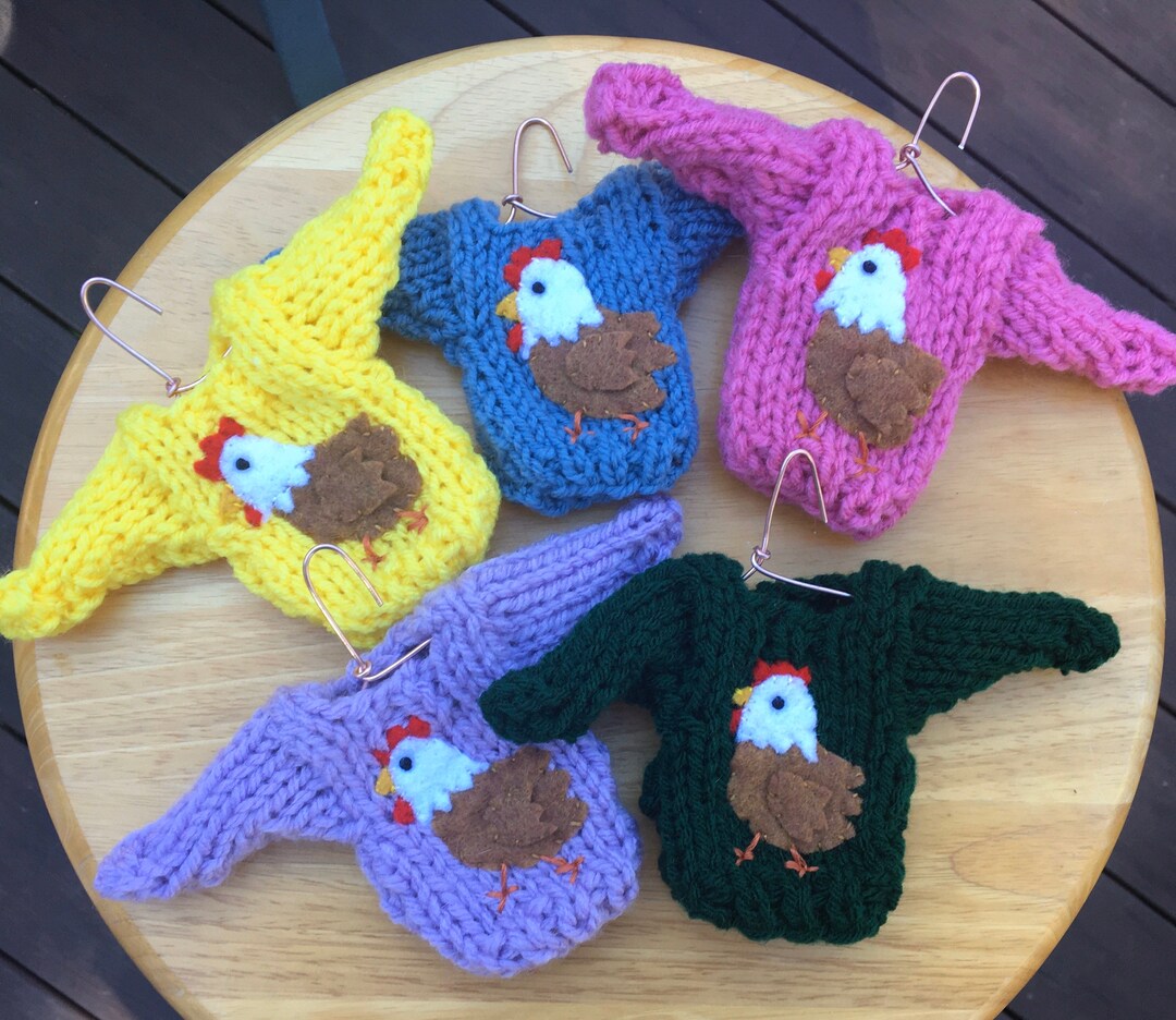 Custom Chicken Ornament, Handmade Mini Sweater Ornament W Hen Applique