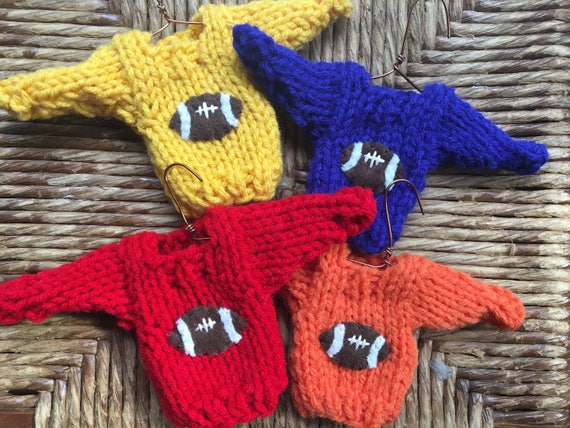 Custom Football Ornament, Knit Sweater Ornament, Team Colors