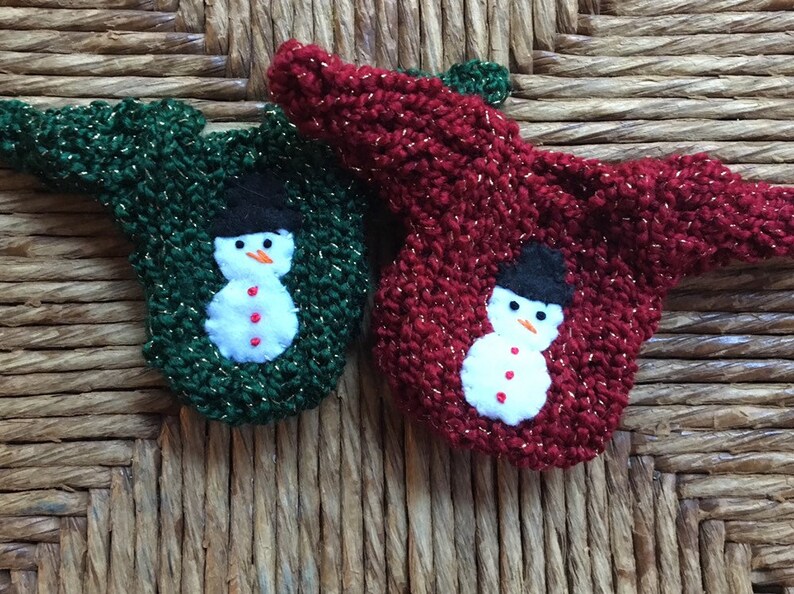 snow-woman Custom Snow People Ornaments snowboy snowgirl Hand-knit Christmas Ornaments w Snowman personalized mini sweater ornaments