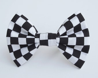 Checker Black White Bow Tie Checkers Bowtie Adjustable Strap Wedding Rockabilly
