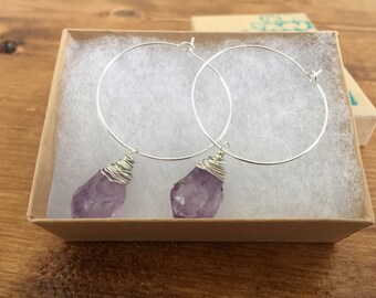 Amethyst hoops/ Silver and Amethyst Hoops/Gemstone Hoops