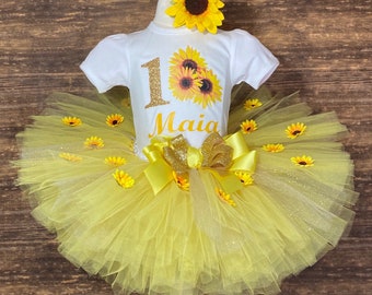 It\u2019s fall y\u2019all with Tutu sunflower baby outfit gold yellow and blue