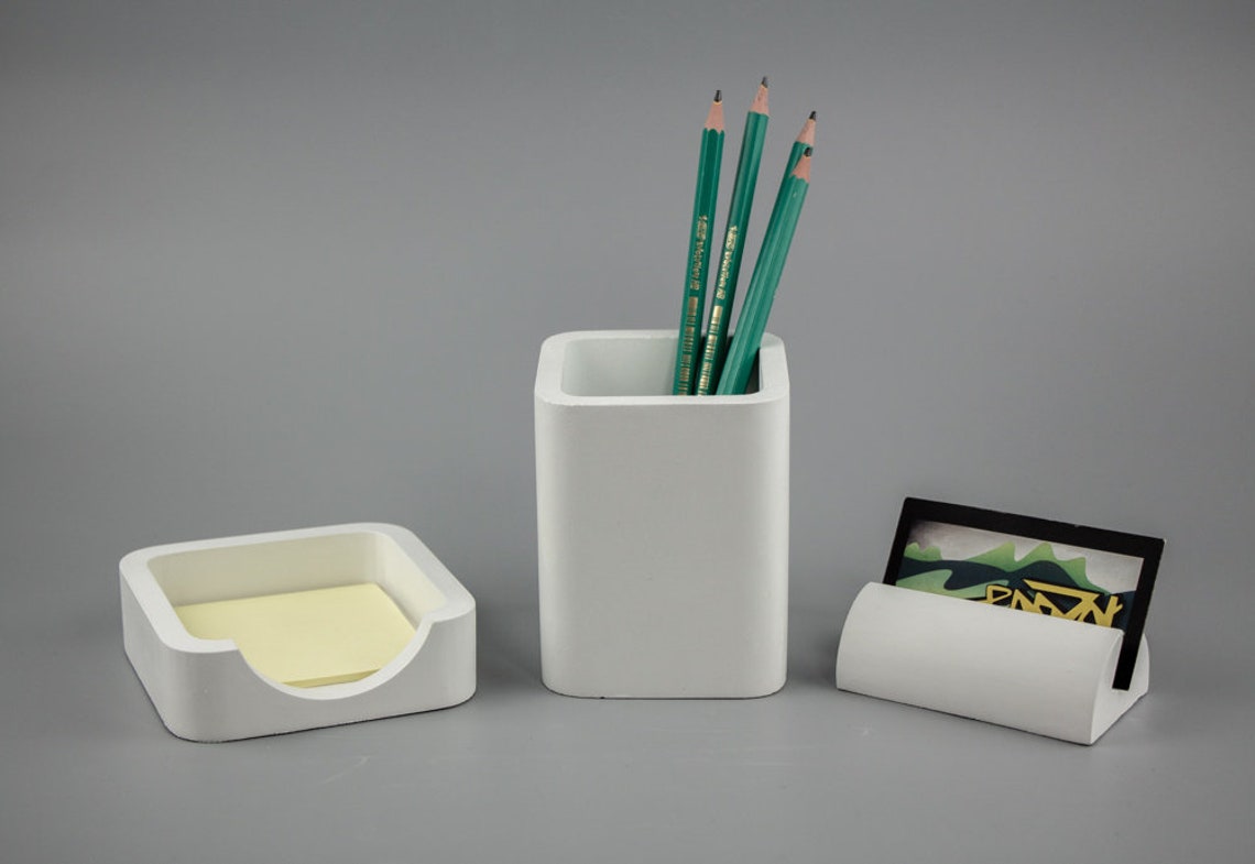 Concrete Desk Accessories Set Post It Note Holder Office Etsy