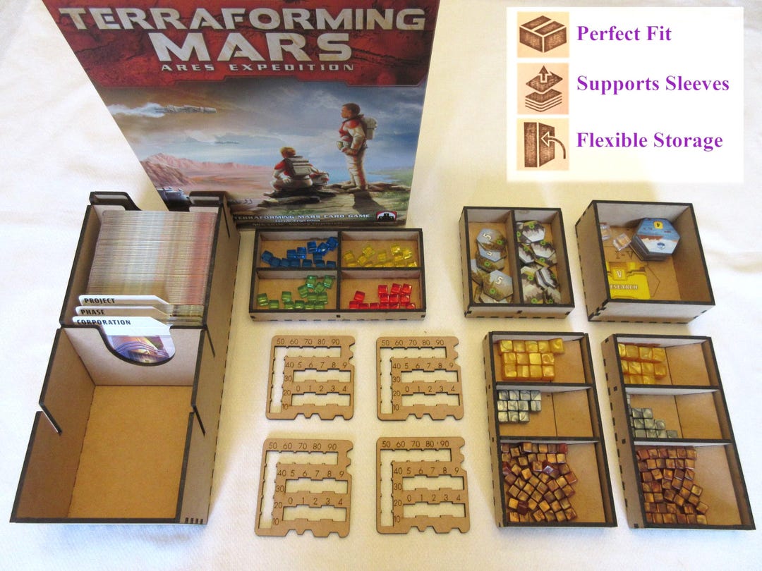 ares expedition card sleeves Terraforming Mars Ares Expedition + Expansions Board Game Insert / Org –  Tabletop Terrain main image 1