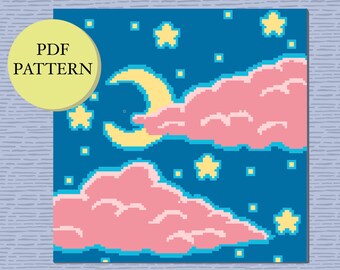 Moon Clouds PDF Cross Stitch Pattern Night Sky Pixel Art - Etsy