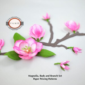2D 3D Vielseitiges Magnolien-, Knospen- und Zweig-Set SVG-Digital-Stanzmuster für die Kartenherstellung, Scrapbooking und Einladungen