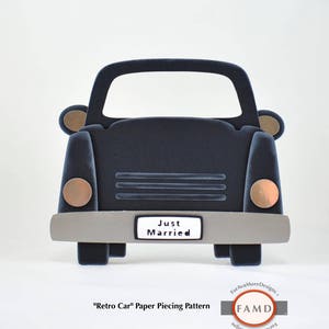 Papier de voiture de mariage vintage rétro, motif découpé numérique SVG pour la fabrication de cartes, le scrapbooking et les invitations