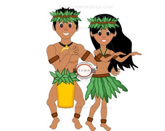 Hawaiian Polynesian Hula Dancer Boy and Girl Paper Piecing SVG Digital Die Cut Patterns for Card Making, Scrapbooking, and Invitations