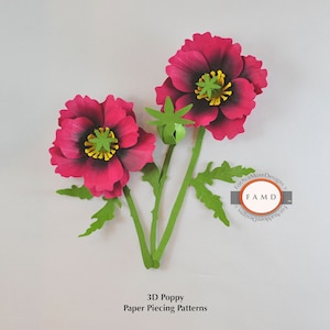 3D Mohnblumen SVG Digital sterben geschnittenes Papier-Piecing-Muster für Kartenherstellung, Scrapbooking und Einladungen