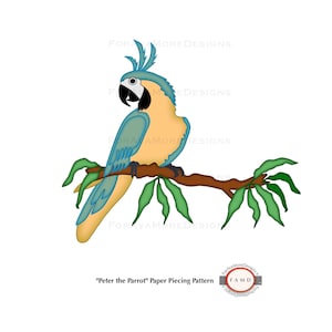 熱帯の鳥「オウムのピーター」SVG デジタル ダイカット ペーパー ピーシング パターン (カード作成、スクラップブック、招待状用)