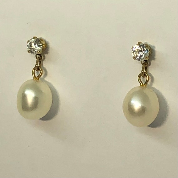 14K Gold Diamond & Pearl Vintage Earrings, Diamon… - image 4