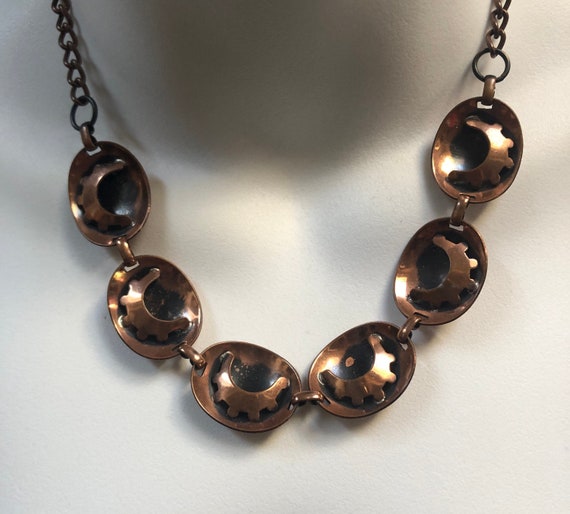 Brutalist Modernist Statement Copper Necklace, 18… - image 5