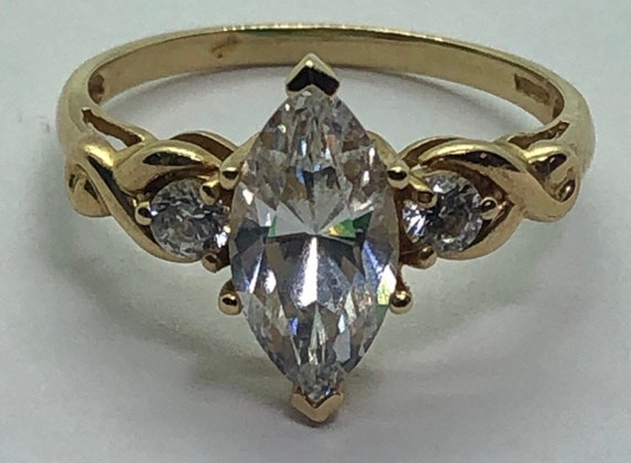 14K Gold Marquise Cubic Zirconia Ring Size 8, Wed… - image 5