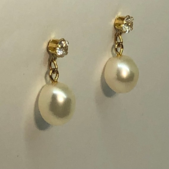 14K Gold Diamond & Pearl Vintage Earrings, Diamon… - image 5