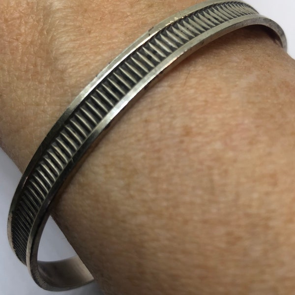 Navajo TAHE Sterling Bracelet Bangle, Sterling Silver TAHE Bracelet, 8 1/2” Length, Fits A Wrist Size 5” to 7”