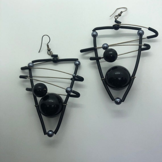 Large Abstract Modernist Vintage Dangle Earrings - image 2