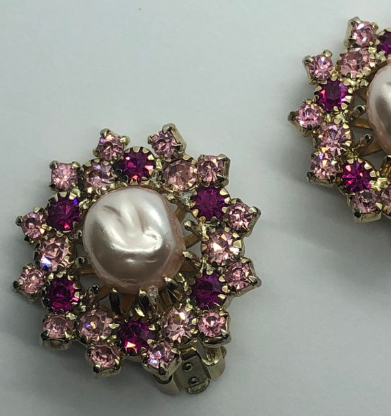 WEISS Pink Clip On Vintage Earrings - image 5