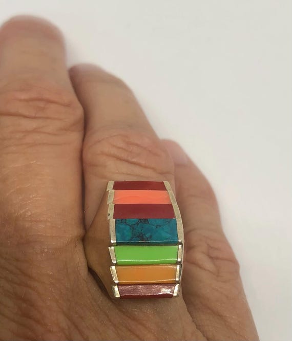 Sterling Silver Rainbow Multi Stone Ring Size 6 1… - image 2