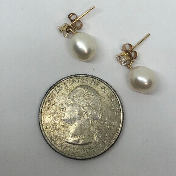 14K Gold Diamond & Pearl Vintage Earrings, Diamon… - image 7