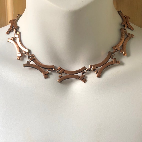 RENIOR Necklace, Mid Century 1950s Copper Linked … - image 8