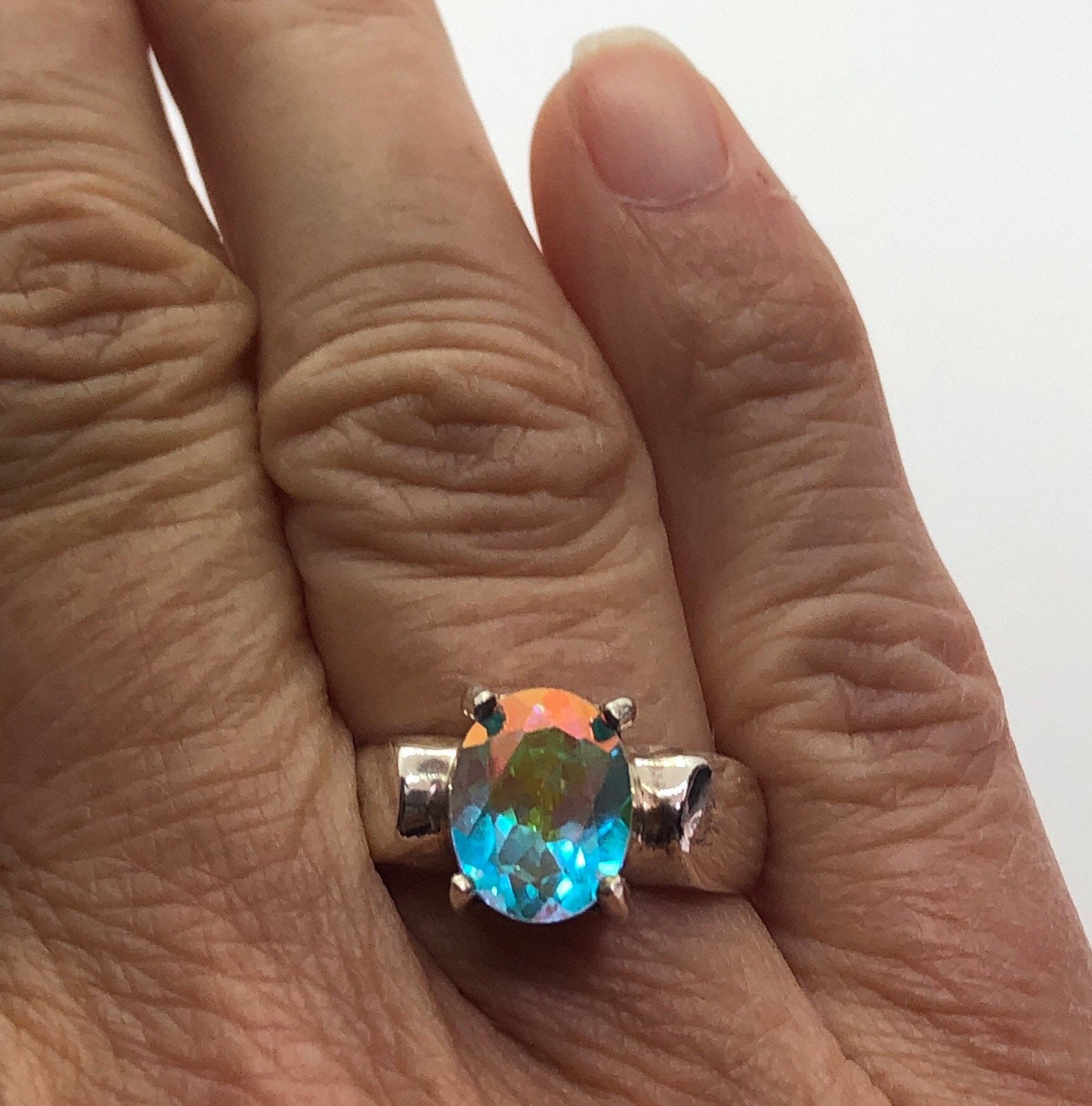 BADAVICI Sterling Silver Mystic Quartz Ring, Signed 925