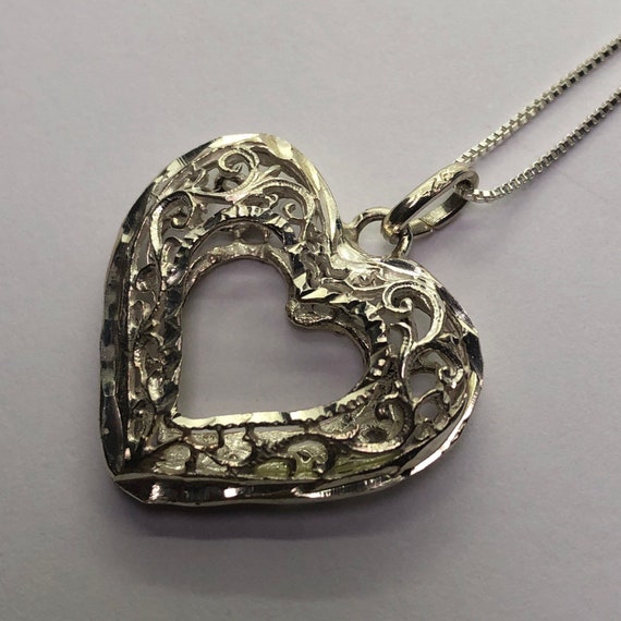 Beautiful Sterling Silver Ornate Heart Necklace - image 1