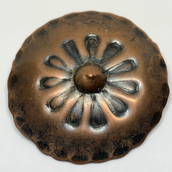 PEDRO PUJOL Copper Concho Brooch, Mid Century Copper Brooch, Signed Original Handmade PUJOL