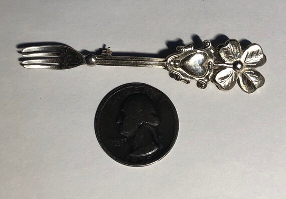 Sterling Silver LANG Irish Heart Fork Brooch Pin,… - image 2