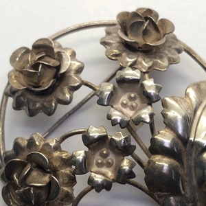 STERLING SILVER Roses Flower Brooch