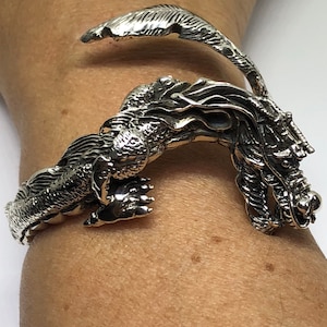 Dragon Sterling Silver Bracelet, Adjustable Dragon Bracelet 6 1/2&quot; L to 8&quot; L