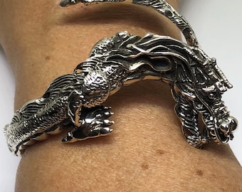 Dragon Sterling Silver Bracelet, Adjustable Dragon Bracelet 6 1/2" L to 8" L