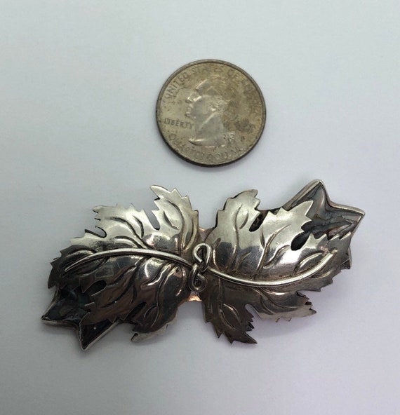STERLING SILVER Leaf Brooch Pin - image 4