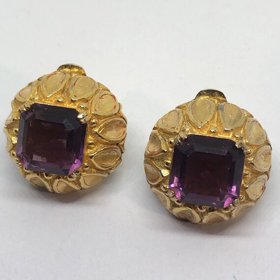 KJL Purple Rhinestone Clip On Earrings, Kenneth J… - image 1