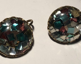 SARAH COVENTRY Foil Dome Earrings Clip Ons, Signed Sarah Cov