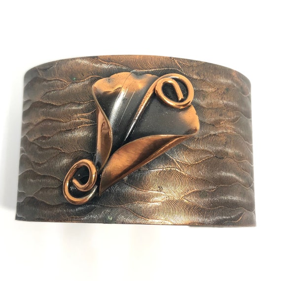MORLEY CRIMI Lily Copper Cuff Bracelet, Mid Century Modern 1950s Copper Bracelet, Signed Morley Crimi Hand Wrought
