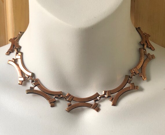 RENIOR Necklace, Mid Century 1950s Copper Linked … - image 1