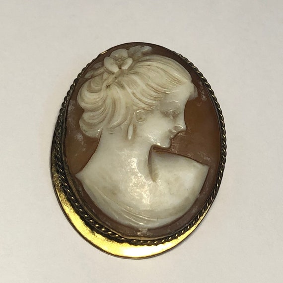 CAMEO Shell Brooch Pendant, Pink Shell Woman Came… - image 1