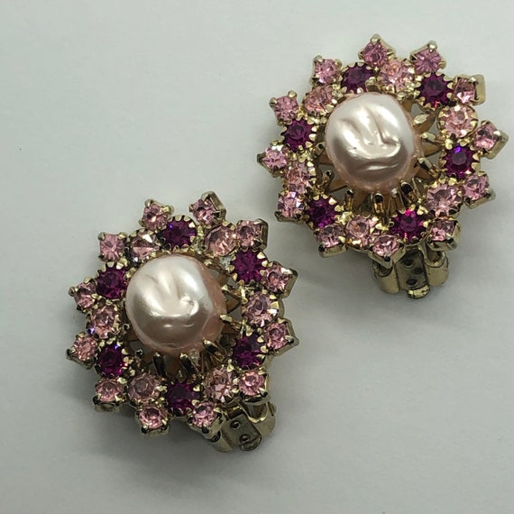 WEISS Pink Clip On Vintage Earrings - image 2