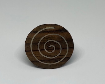 Wood Silver Inlay Ring Round, Sizes 7, 6, 8, 9, Boho Ring