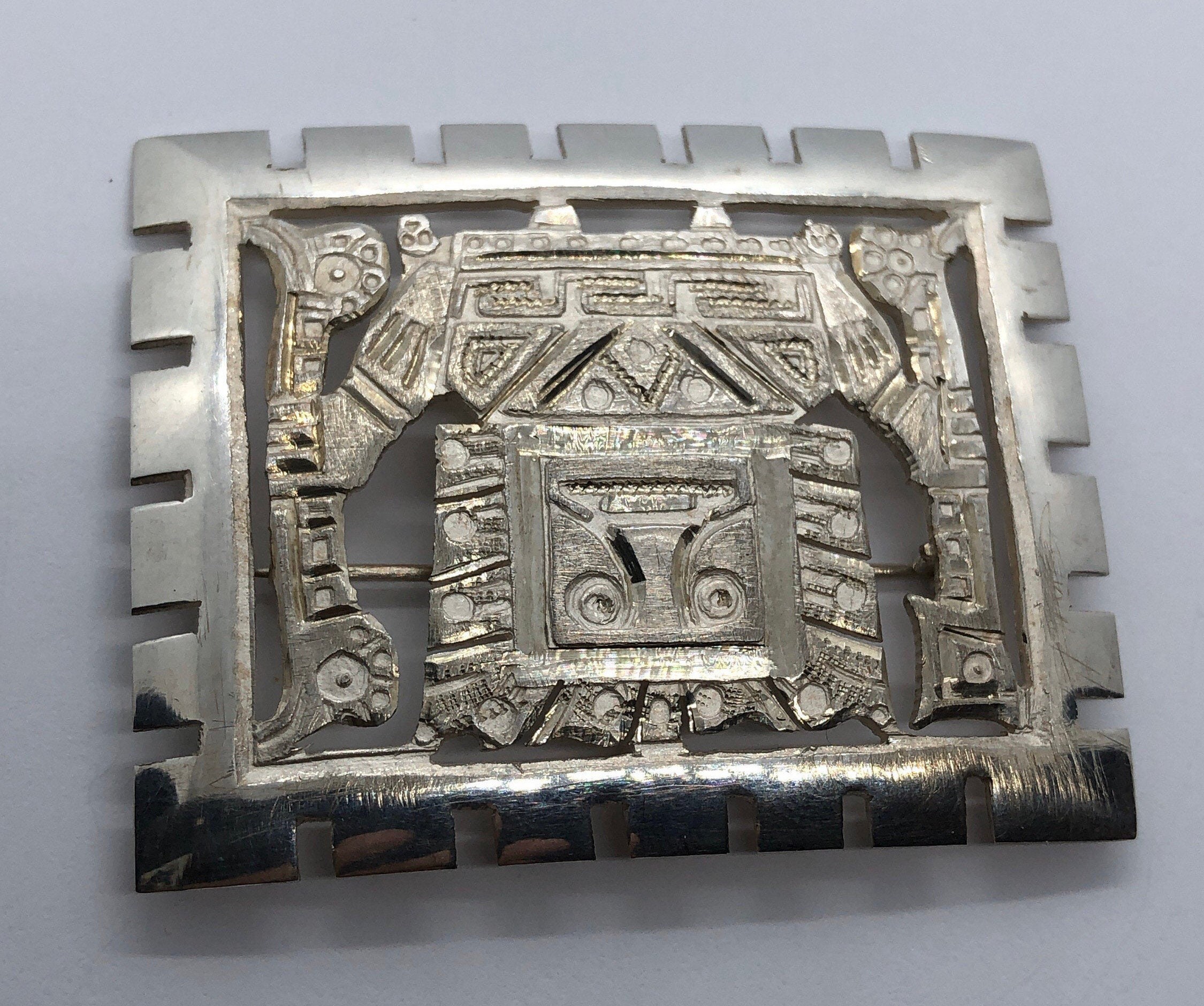 Sterling Silver WELSCH Peru Silver Inca Brooch, Marked 925, Signed