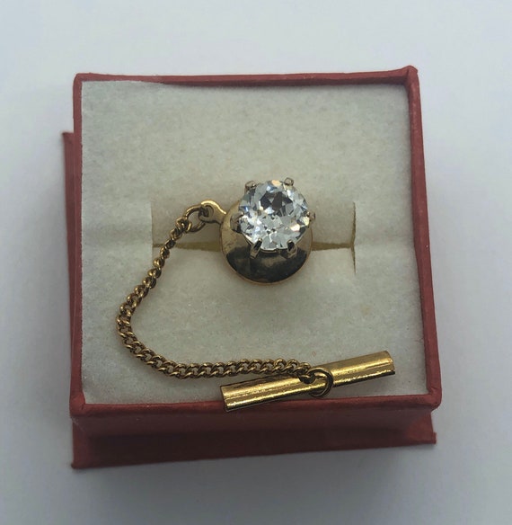 Fenni Rhinestone Crystal Crown Tiara Tie Tack Tie Pins with Chain for Men Gold Silver Black Brass