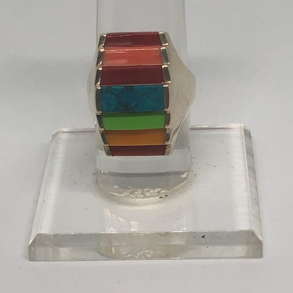 Sterling Silver Rainbow Multi Stone Ring Size 6 1… - image 8