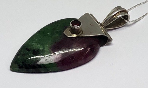 Sterling Silver Garnet And Ruby In Zoisite Pendan… - image 3