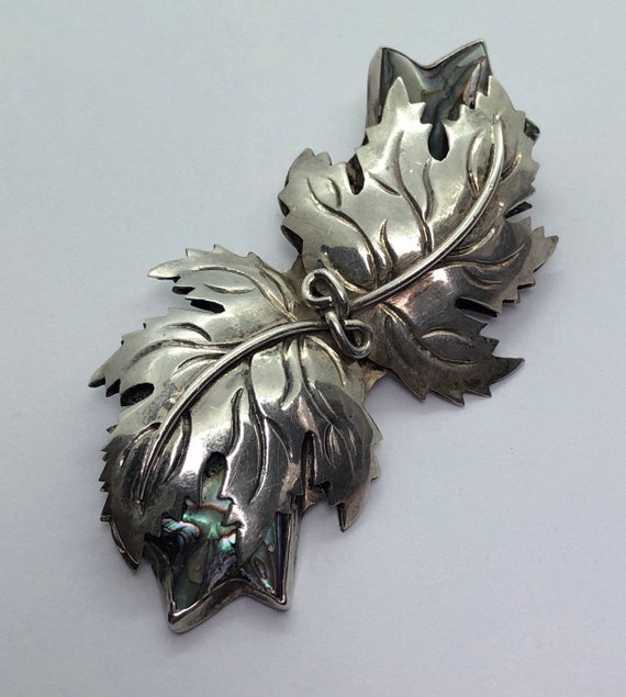 STERLING SILVER Leaf Brooch Pin - image 2