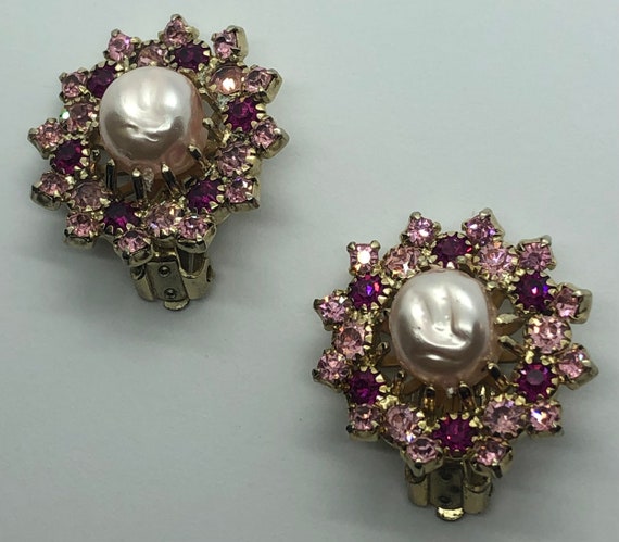 WEISS Pink Clip On Vintage Earrings - image 3