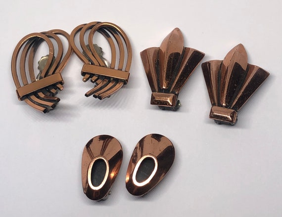 RENIOR Copper Clip On Earrings Lot of 7, Vintage … - image 3